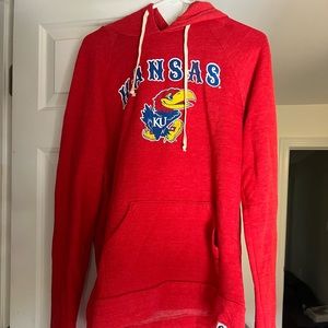 NWT Rally Kansas Jayhawks Unisex Red Arch Mascot Fashion Hooded Sweatshirt